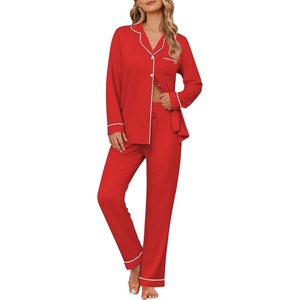 Ekouaer Women’s Pajama Sets Button Down Long Sleeve Top & Pants Sleep sets(Red)