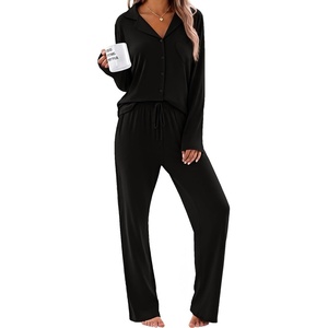Ekouaer Women’s Pajama Sets Soft Long Sleeve Pjs Cute Button Down Sleepwear(Black)