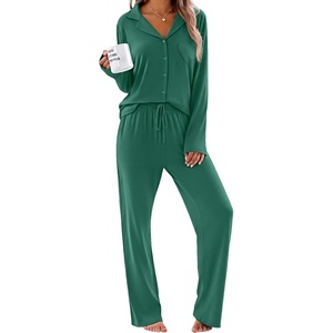 Ekouaer Women’s Pajama Sets Soft Long Sleeve Pjs Cute Button Down Sleepwear(Blue Green)