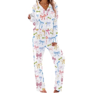 Ekouaer Women’s Pajama Sets Soft Long Sleeve Pjs Cute Button Down Sleepwear(Bow Colorful)