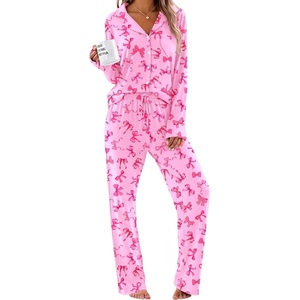 Ekouaer Women’s Pajama Sets Soft Long Sleeve Pjs Cute Button Down Sleepwear(Bow Pink)