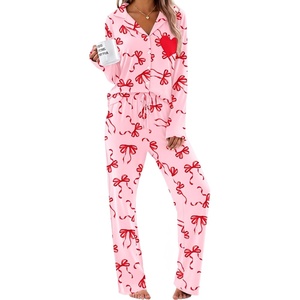 Ekouaer Women’s Pajama Sets Soft Long Sleeve Pjs Cute Button Down Sleepwear(Bow Red)