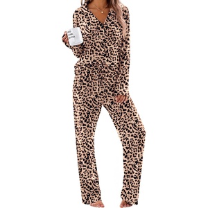Ekouaer Women’s Pajama Sets Soft Long Sleeve Pjs Cute Button Down Sleepwear(Leopard)