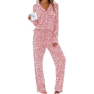 Ekouaer Women’s Pajama Sets Soft Long Sleeve Pjs Cute Button Down Sleepwear(Leopard Light Pink)
