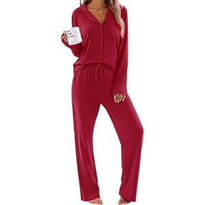 Ekouaer Women’s Pajama Sets Soft Long Sleeve Pjs Cute Button Down Sleepwear(Wine Red)