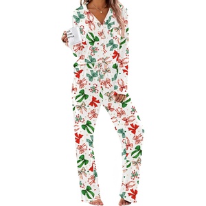 Ekouaer Women’s Pajama Sets Soft Long Sleeve Pjs Cute Button Down Sleepwear(Xmas Bow)