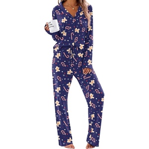 Ekouaer Women’s Pajama Sets Soft Long Sleeve Pjs Cute Button Down Sleepwear(Xmas Navy Blue)
