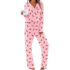 Ekouaer Women’s Pajama Sets Soft Long Sleeve Pjs Cute Button Down Sleepwear(Xmas Pink)