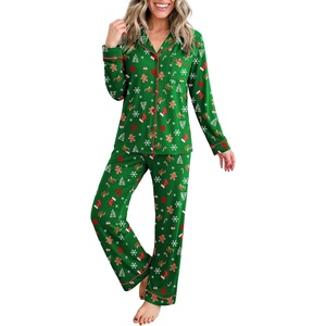 Ekouaer Womens Pajamas Set Button Up Pjs Sleepwear Lounge Sets(Gingerbread Man)