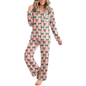 Ekouaer Womens Pajamas Set Button Up Pjs Sleepwear Lounge Sets(Pink Bow)