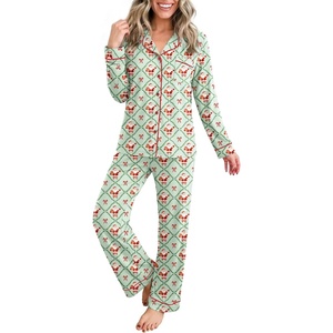 Ekouaer Womens Pajamas Set Button Up Pjs Sleepwear Lounge Sets(Plaid Santa Claus)