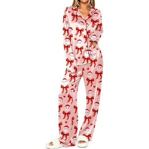 Ekouaer Womens Pajamas Silk Satin Long Sleeve Button Down Pjs Lounge Set(Christmas Champagne Santa)