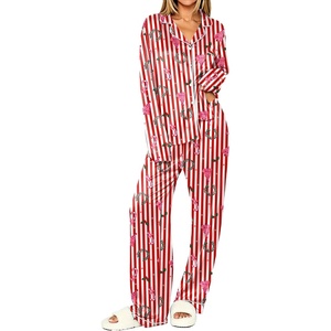 Ekouaer Womens Pajamas Silk Satin Long Sleeve Button Down Pjs Lounge Set(Christmas Red Stripe)