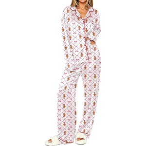 Ekouaer Womens Pajamas Silk Satin Long Sleeve Button Down Pjs Lounge Set(Christmas White)
