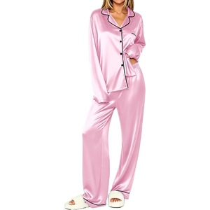 Ekouaer Womens Pajamas Silk Satin Long Sleeve Button Down Pjs Lounge Set(Pink)