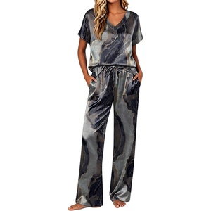 Ekouaer Womens Silk Pajamas Set 2 Piece Satin Pjs Cap Sleeve Loungewear(Marble Pattern)