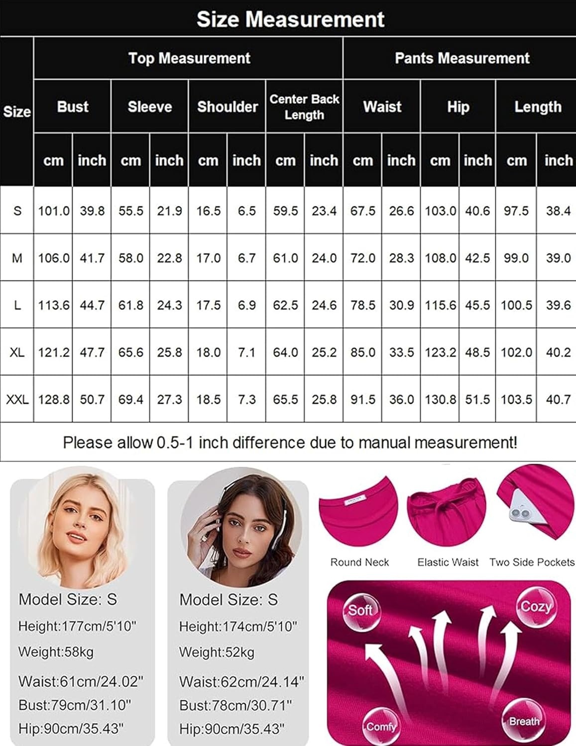 image:imageEkouaer 2 Pack Womens Pajamas Sets Short Sleeve Long Pants Pjs Lounge SetBlack BowApricot Floral Print