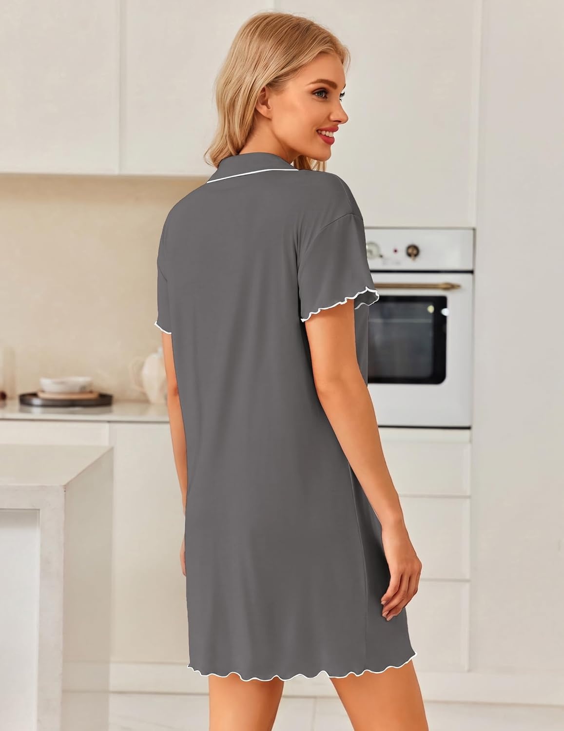 image:imageEkouaer 3 Pack Nightgowns for Women Button Down Sleep Shirt Soft SleepwearBlackDark GrayDark Blue