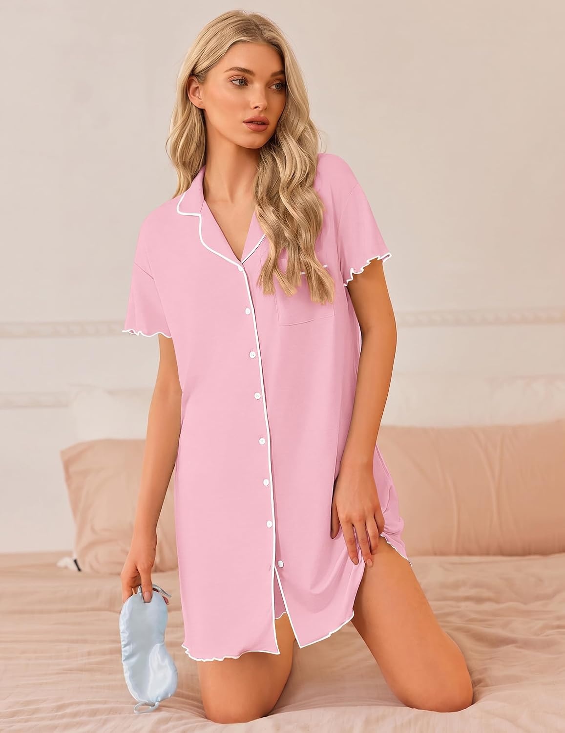 image:imageEkouaer 3 Pack Nightgowns for Women Button Down Sleep Shirt Soft SleepwearBlackDark GrayDark Pink