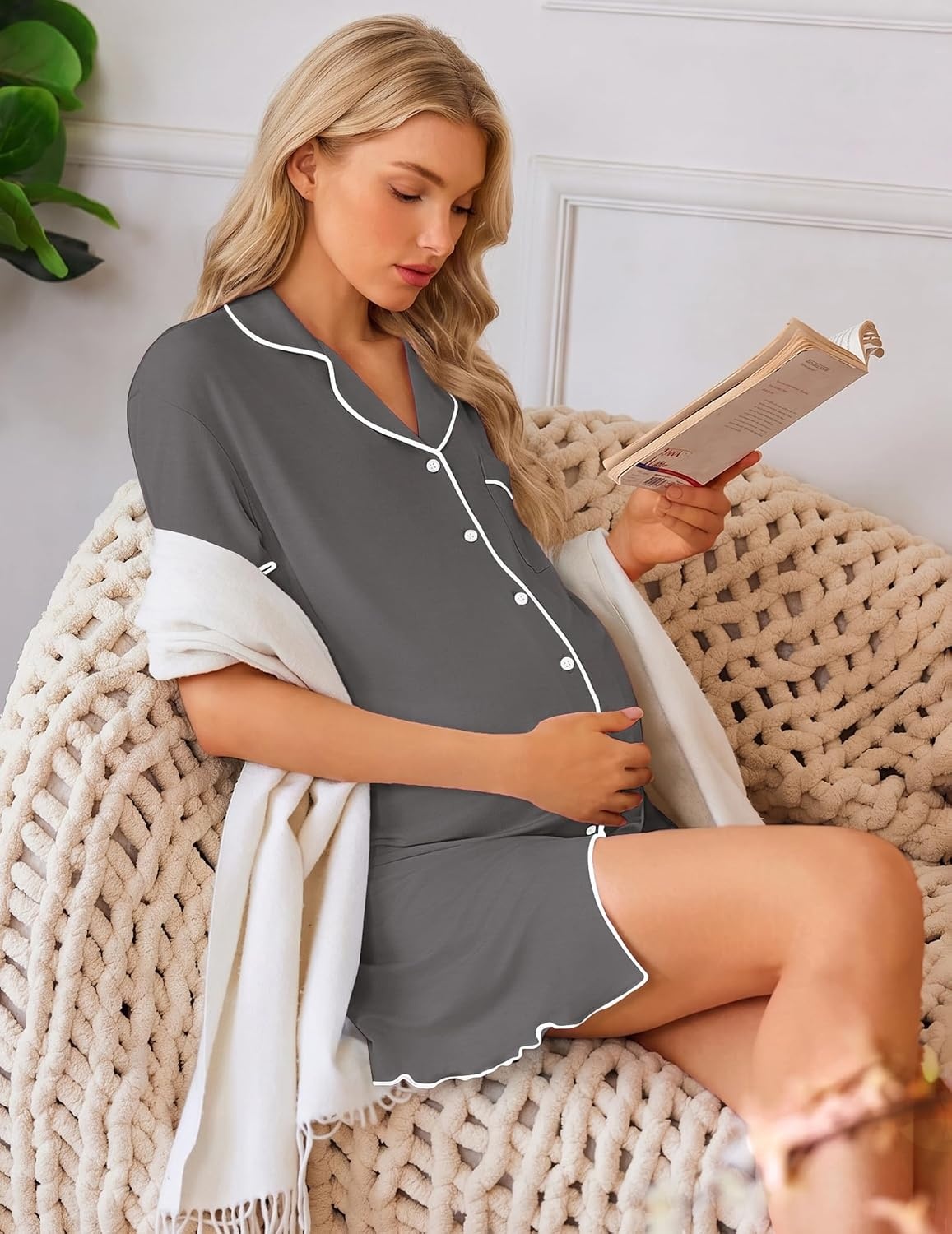 image:imageEkouaer 3 Pack Nightgowns for Women Button Down Sleep Shirt Soft SleepwearBlackDark GrayDark Pink
