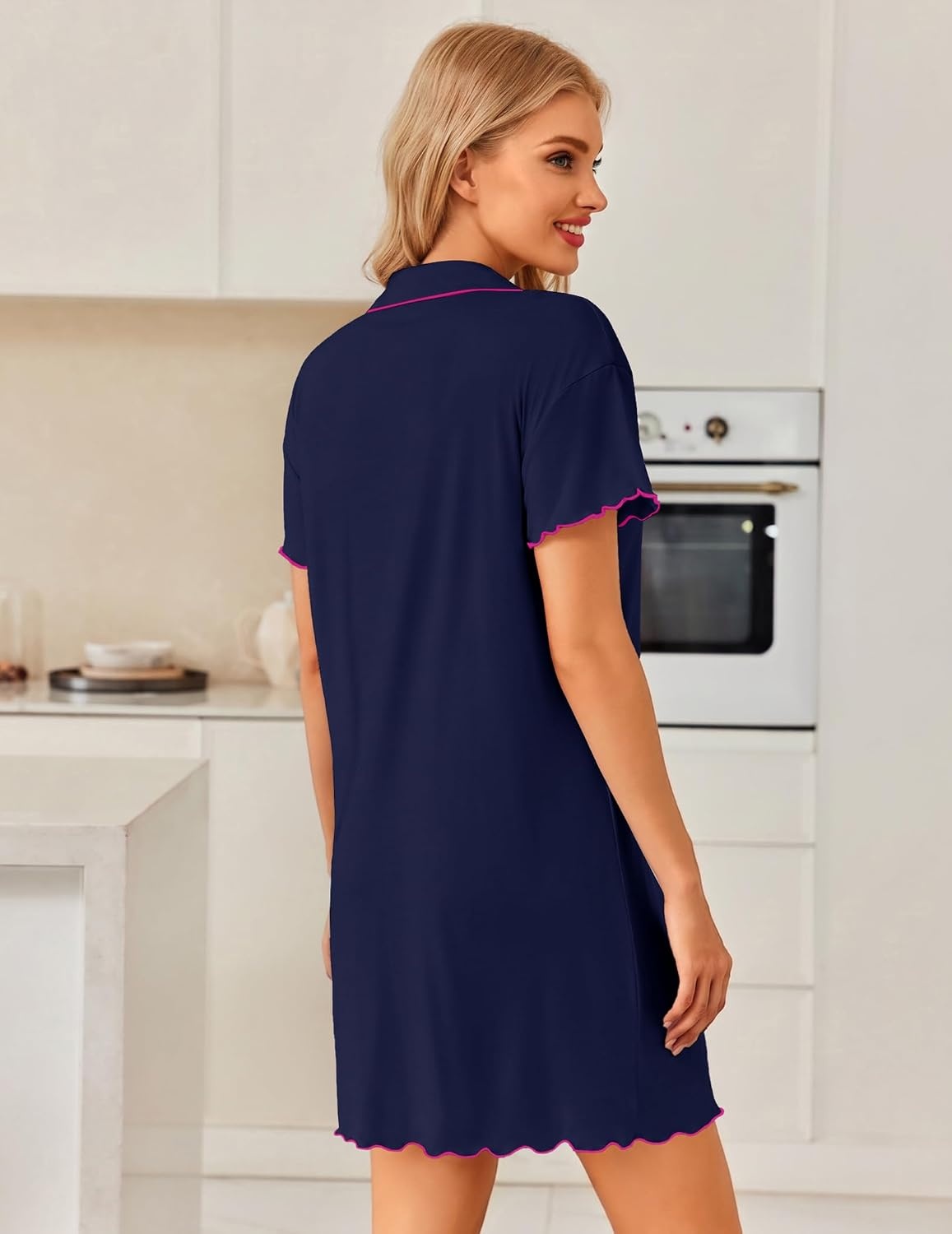 image:imageEkouaer 3 Pack Nightgowns for Women Button Down Sleep Shirt Soft SleepwearBlackDark PinkDark Blue