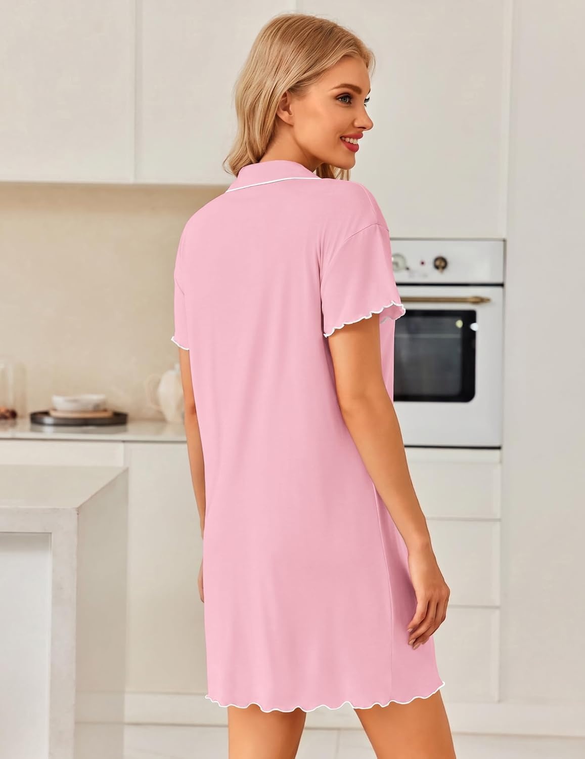 image:imageEkouaer 3 Pack Nightgowns for Women Button Down Sleep Shirt Soft SleepwearBlackDark PinkLight Green