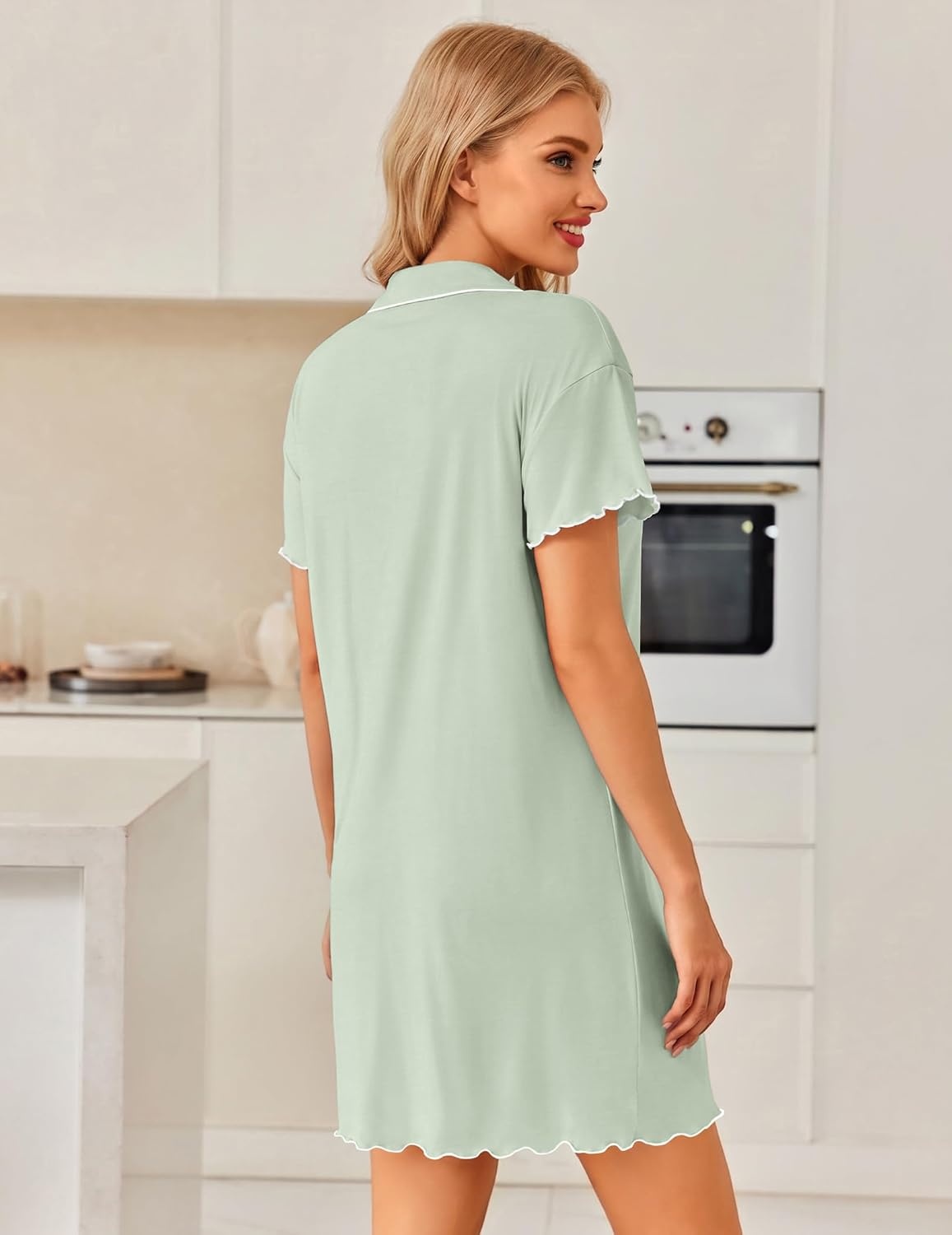 image:imageEkouaer 3 Pack Nightgowns for Women Button Down Sleep Shirt Soft SleepwearBlackLight GreenLight Blue