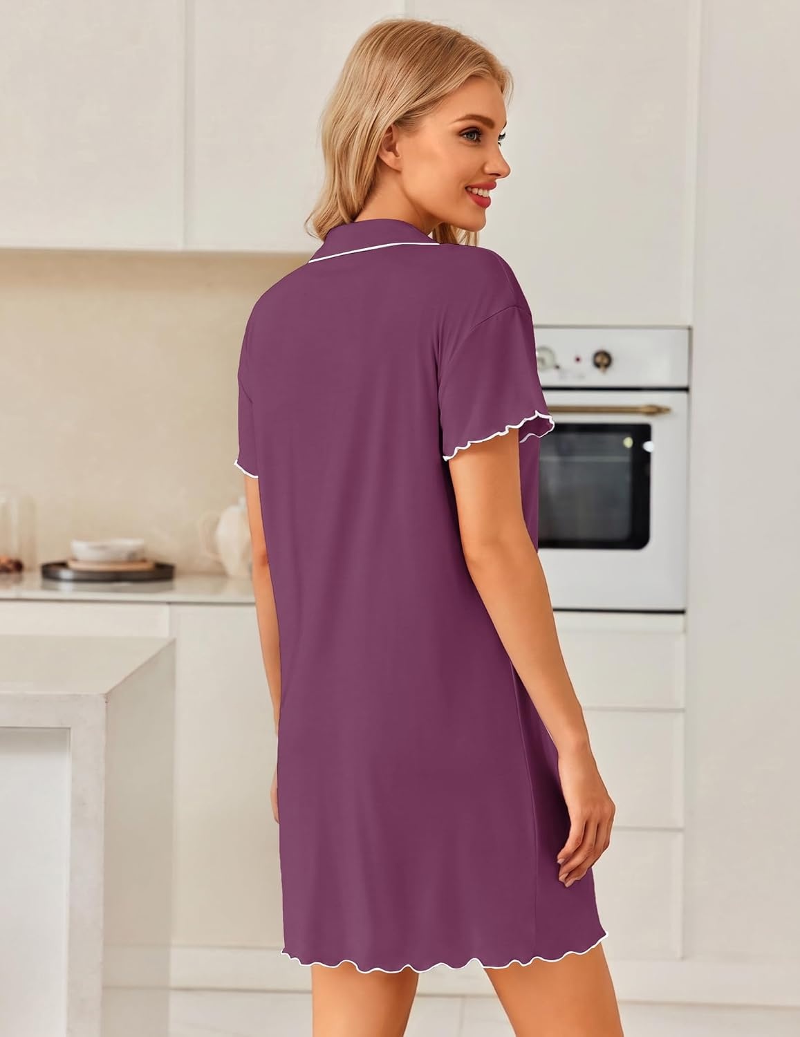 image:imageEkouaer 3 Pack Nightgowns for Women Button Down Sleep Shirt Soft SleepwearBlackPeach RedLight Green