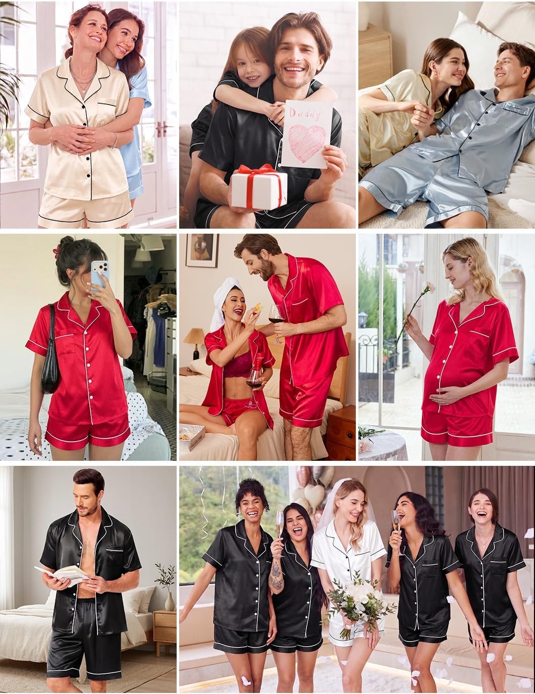 image:imageEkouaer Couple Matching Pajamas Sets Silk Short Sleeve Button Up SleepwearChristmas Green