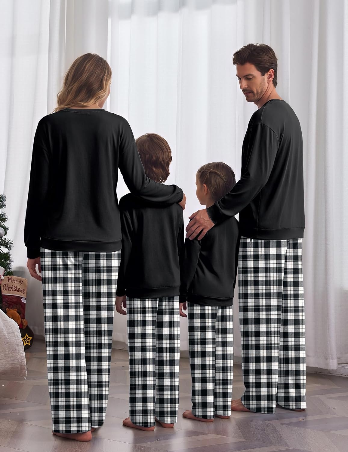 image:imageEkouaer Family Christmas Pajamas Matching Sets Couple Pjs Holiday SleepwearBlack Plaid Merry Christmas