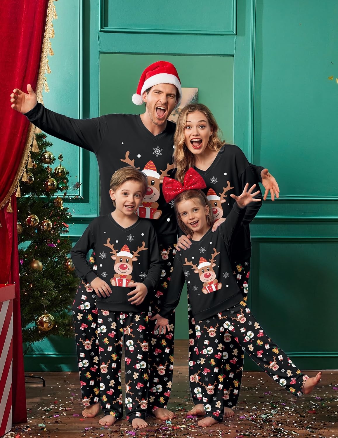 image:imageEkouaer Family Christmas Pajamas Matching Sets Couple Pjs Holiday SleepwearBlack Reindeer