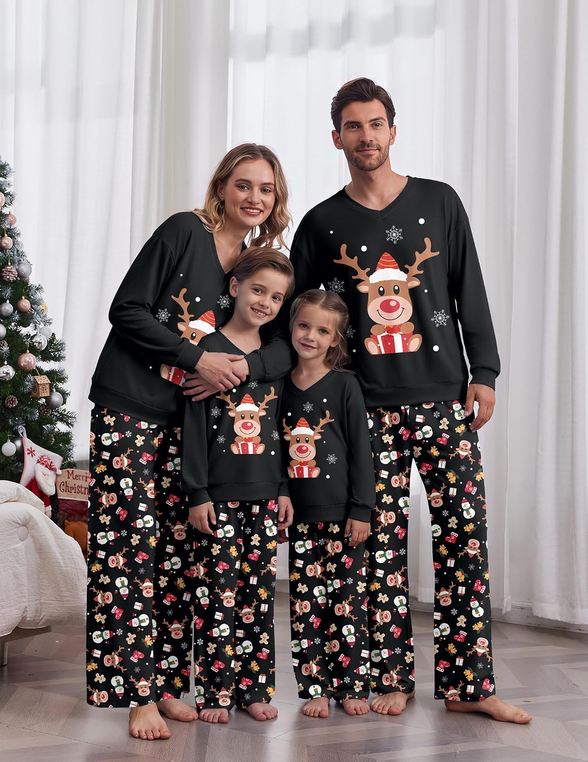 image:imageEkouaer Family Christmas Pajamas Matching Sets Couple Pjs Holiday SleepwearBlack Reindeer