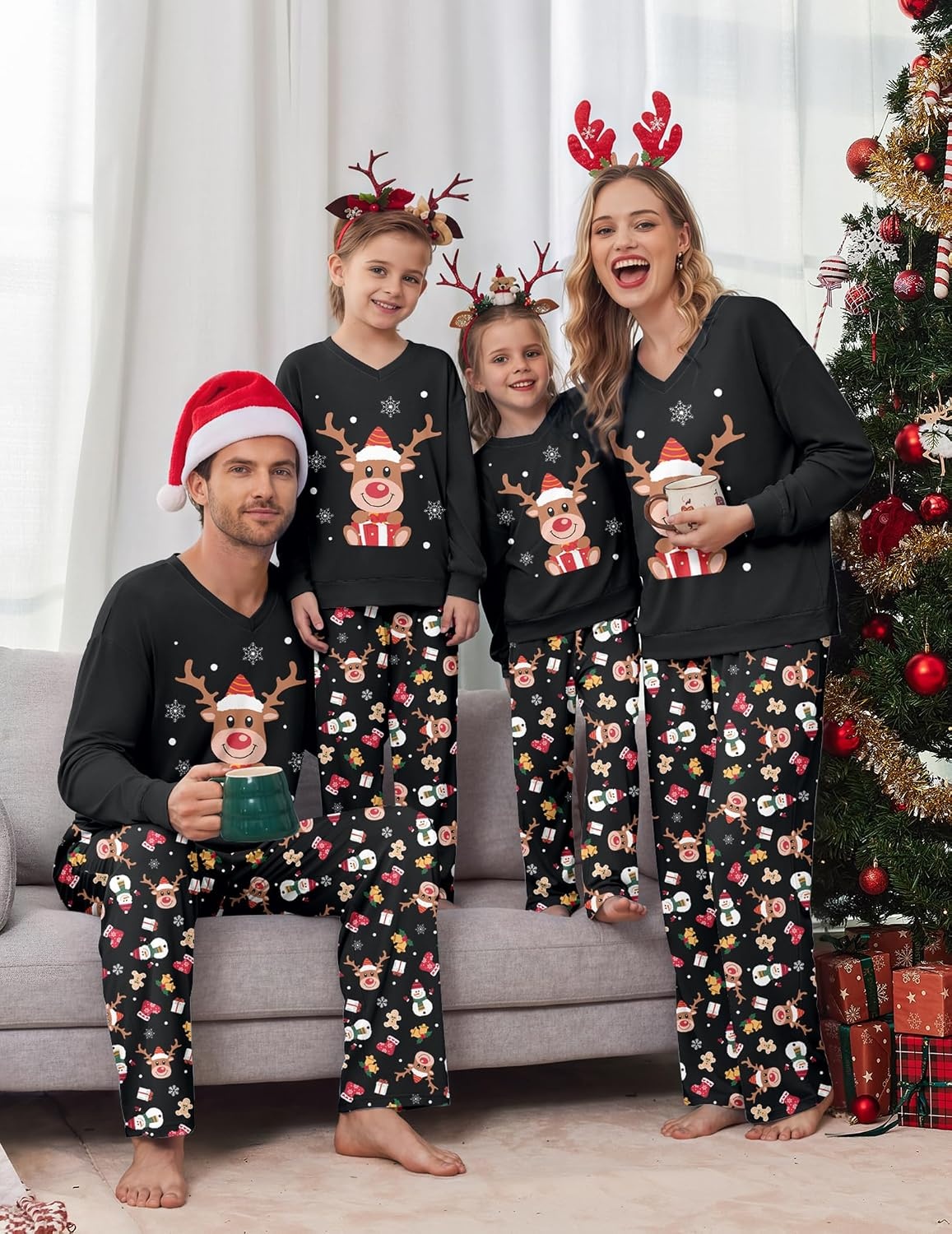 image:imageEkouaer Family Christmas Pajamas Matching Sets Couple Pjs Holiday SleepwearBlack Reindeer