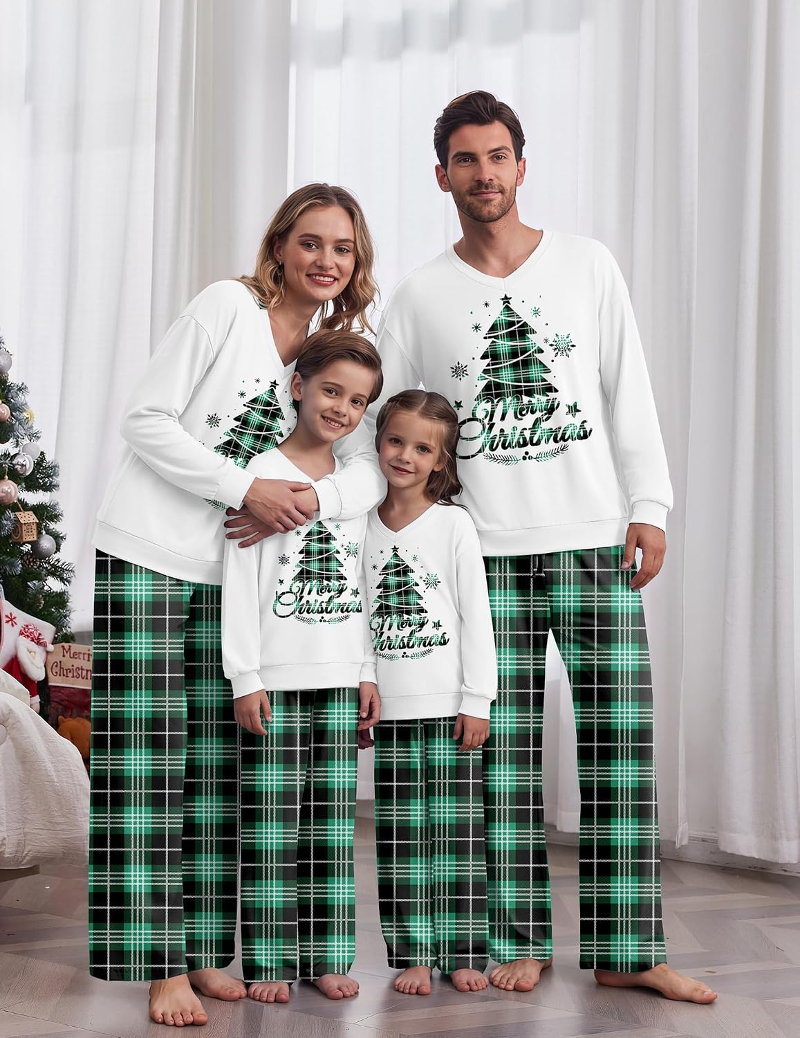 image:imageEkouaer Family Christmas Pajamas Matching Sets Couple Pjs Holiday SleepwearGreen Christmas Plaid