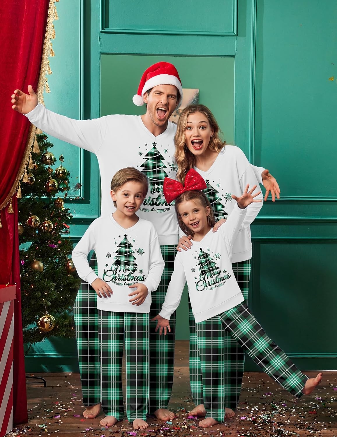 image:imageEkouaer Family Christmas Pajamas Matching Sets Couple Pjs Holiday SleepwearGreen Christmas Plaid
