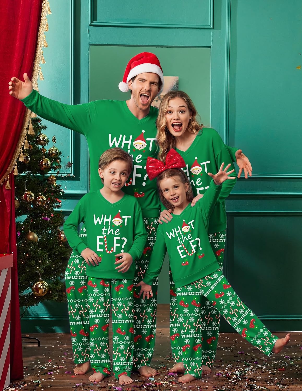 image:imageEkouaer Family Christmas Pajamas Matching Sets Couple Pjs Holiday SleepwearGreen Elf