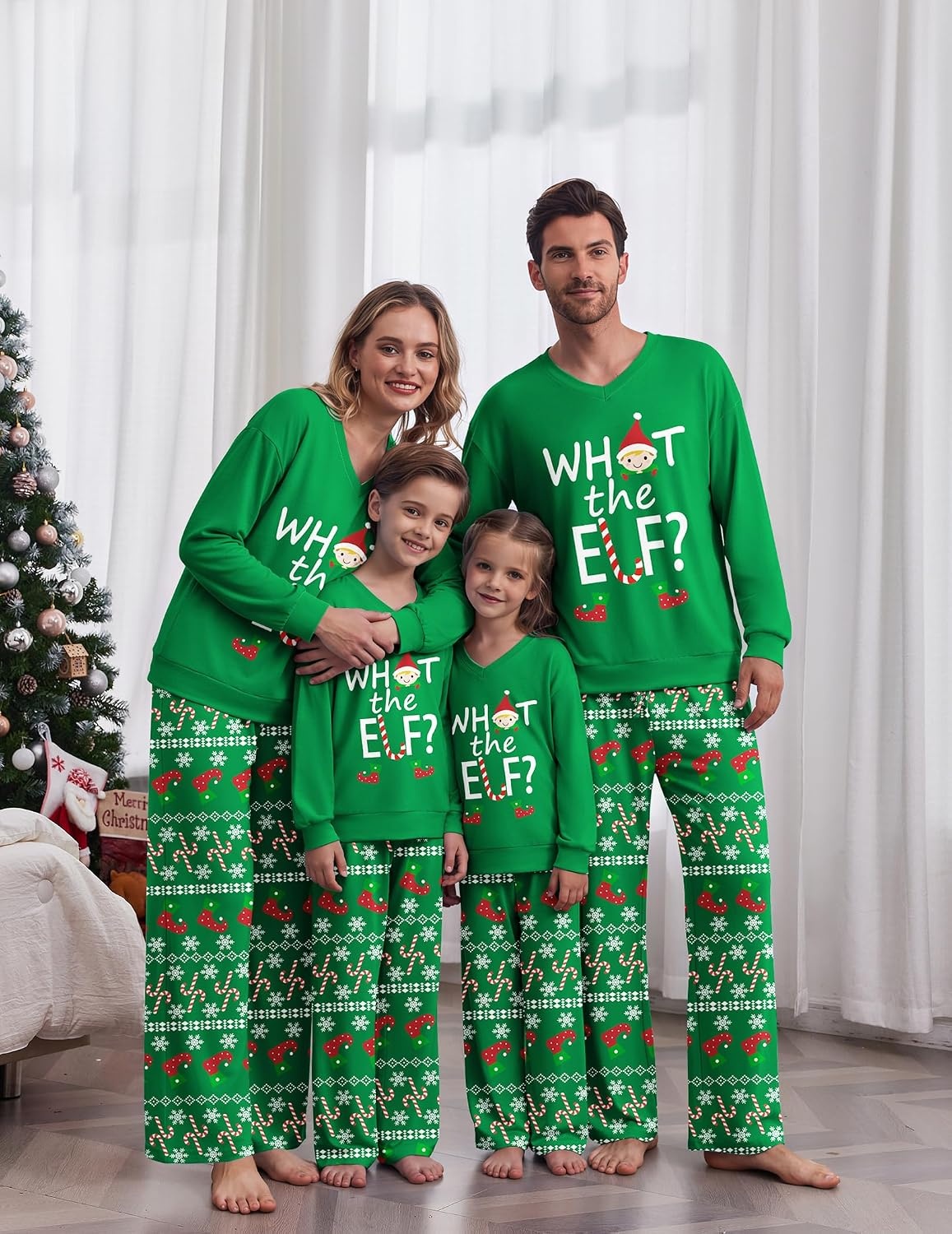 image:imageEkouaer Family Christmas Pajamas Matching Sets Couple Pjs Holiday SleepwearGreen Elf