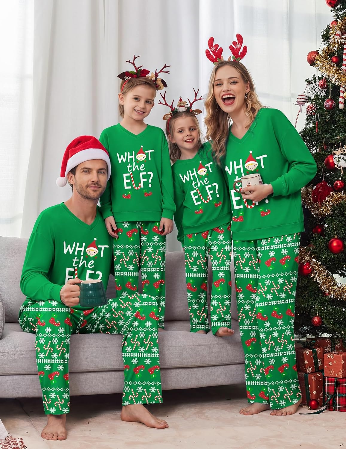 image:imageEkouaer Family Christmas Pajamas Matching Sets Couple Pjs Holiday SleepwearGreen Elf
