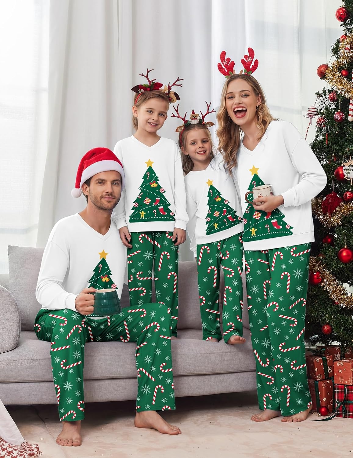 image:imageEkouaer Family Christmas Pajamas Matching Sets Couple Pjs Holiday SleepwearGreen Xmas Tree