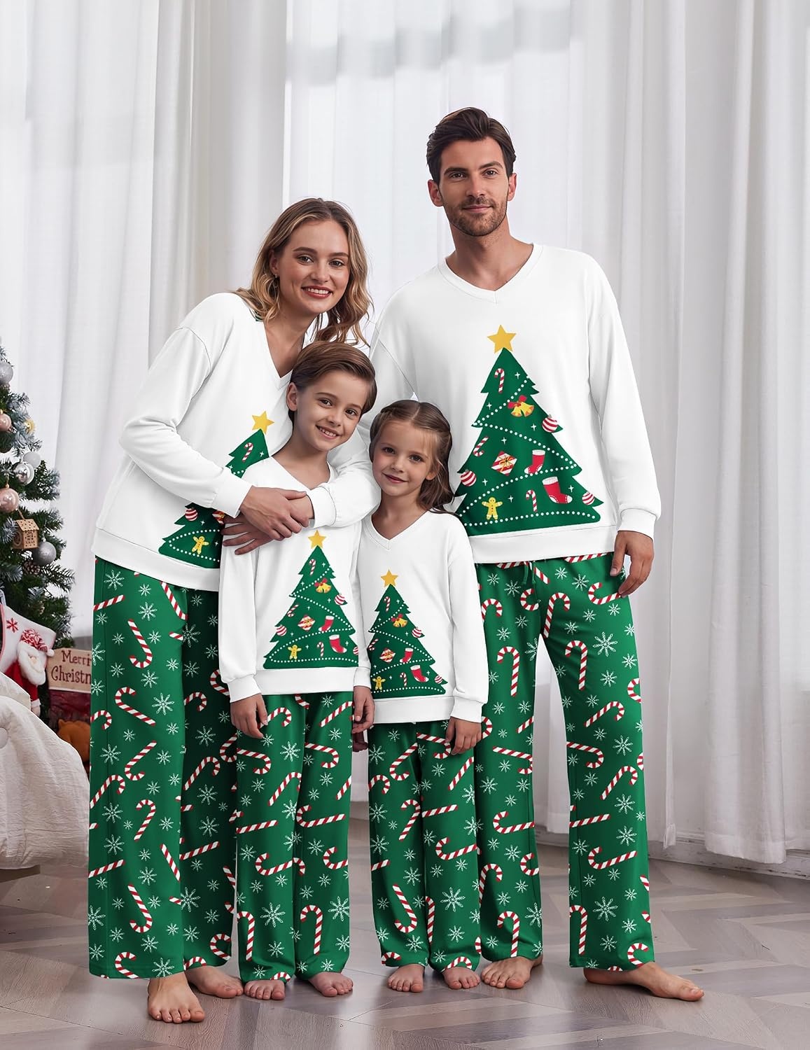 image:imageEkouaer Family Christmas Pajamas Matching Sets Couple Pjs Holiday SleepwearGreen Xmas Tree
