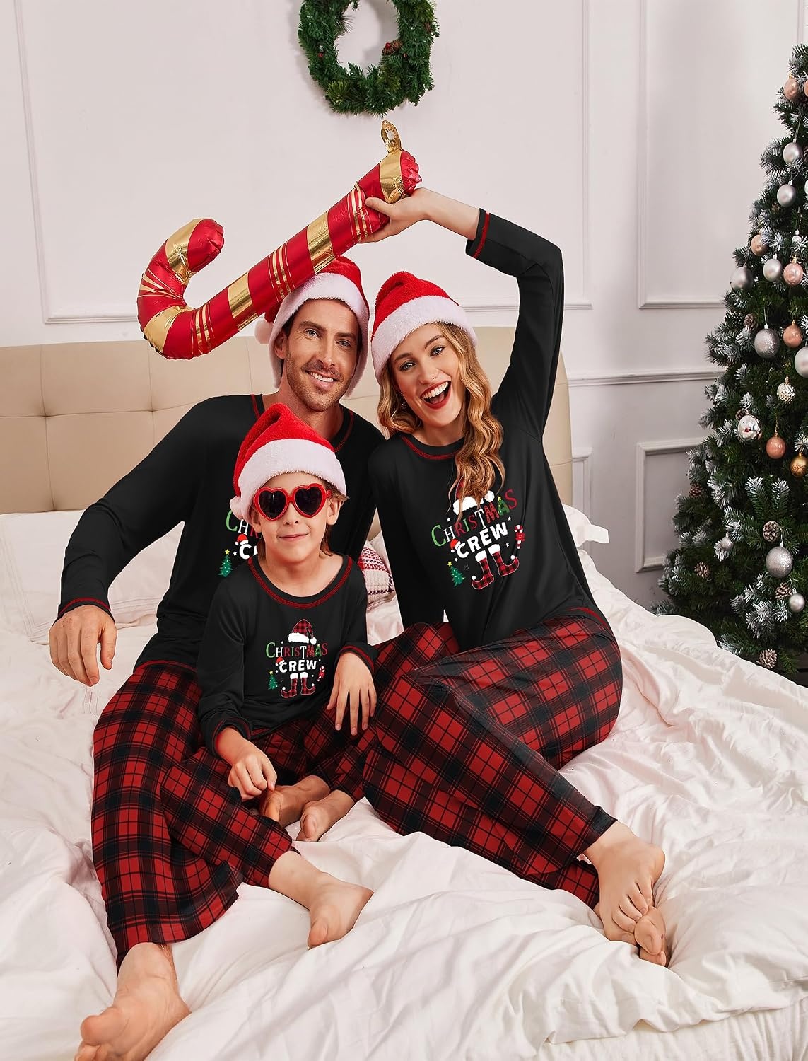 image:imageEkouaer Family Christmas Pajamas Matching Sets Soft Pjs SleepwearChristmas Black