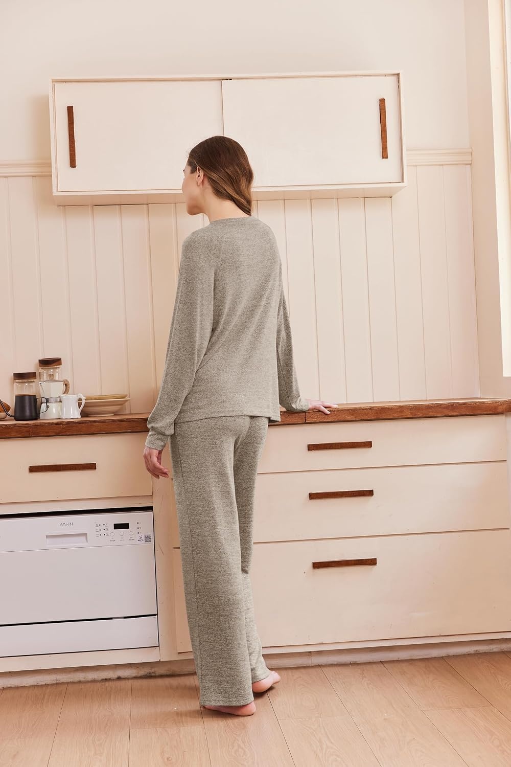 image:imageEkouaer Lounge Sets for Women Soft 2 Piece Pajama Sets Long Sleeve Fall OutfitsKhaki