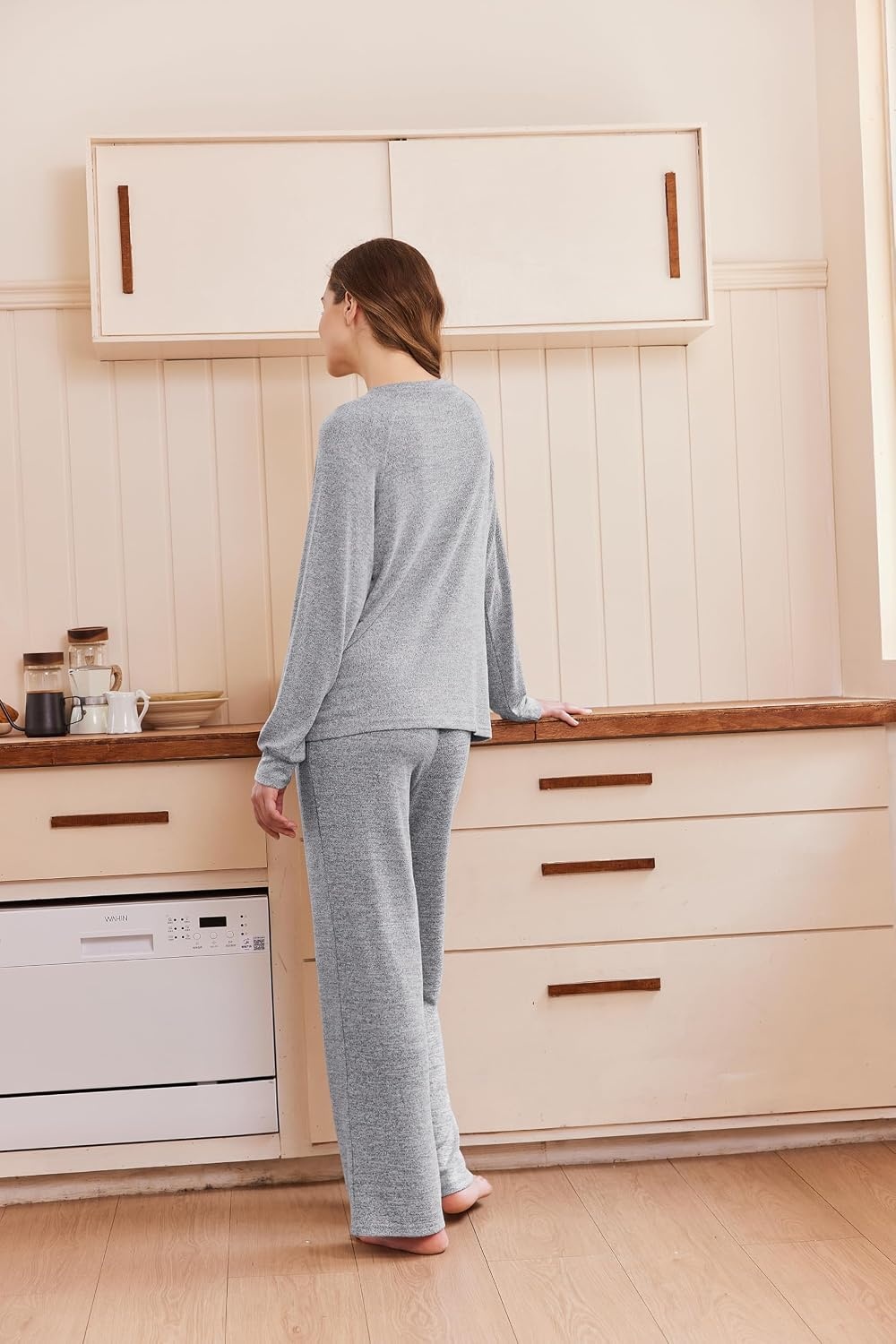 image:imageEkouaer Lounge Sets for Women Soft 2 Piece Pajama Sets Long Sleeve Fall OutfitsLight Grey