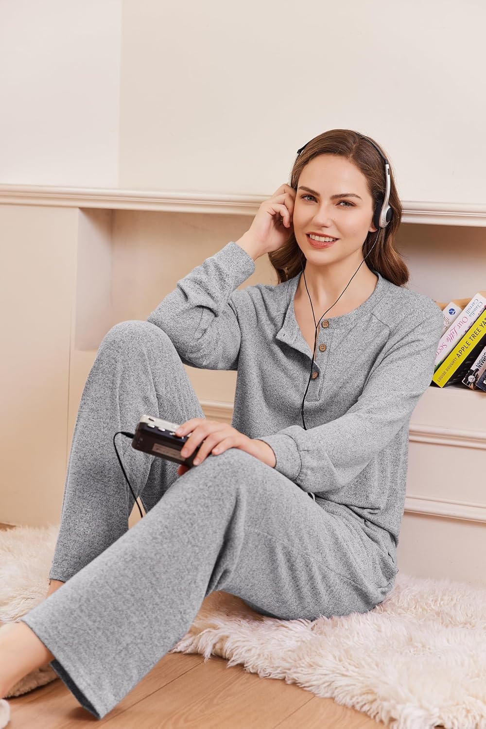 image:imageEkouaer Lounge Sets for Women Soft 2 Piece Pajama Sets Long Sleeve Fall OutfitsLight Grey