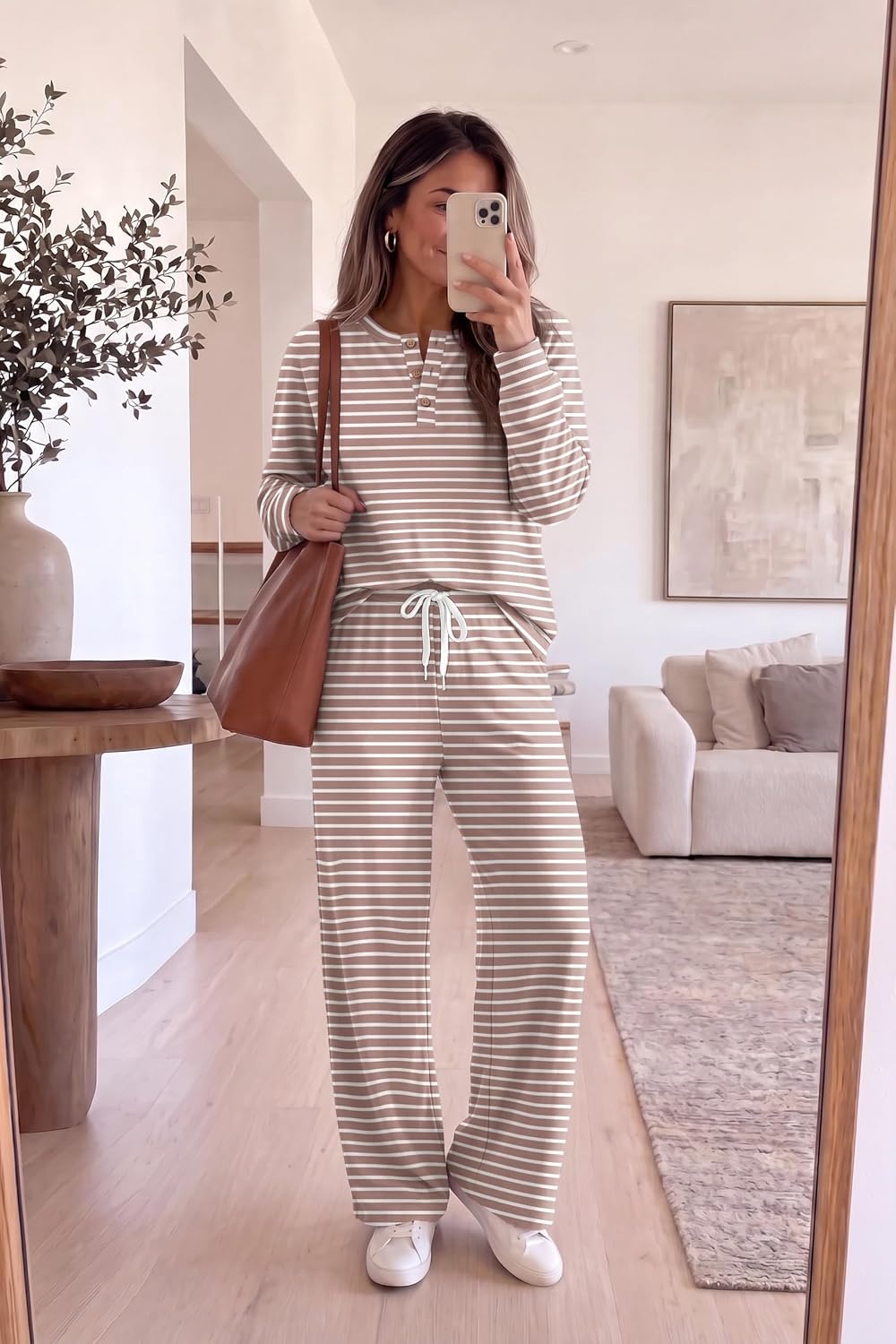 image:imageEkouaer Lounge Sets for Women Soft 2 Piece Pajama Sets Long Sleeve Fall OutfitsPink Stripe
