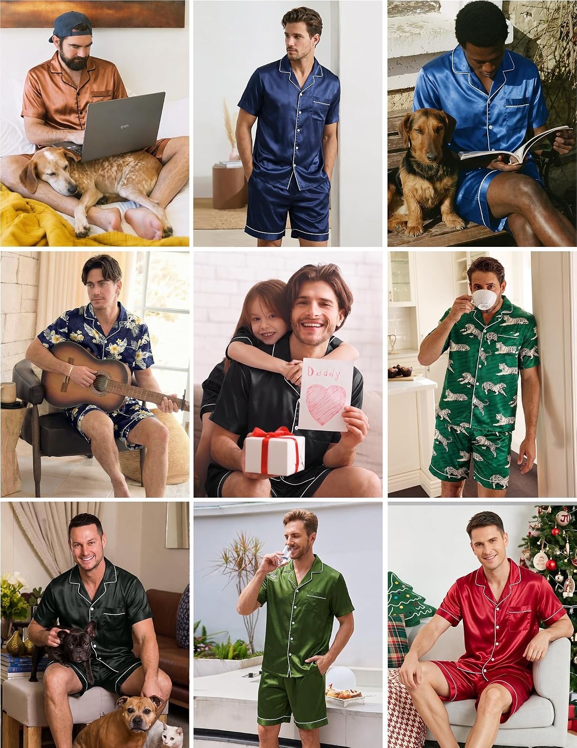 image:imageEkouaer Mens Pajamas Set Silk Satin Pjs Short Sleeve Button Up Lounge SetsXmas Black