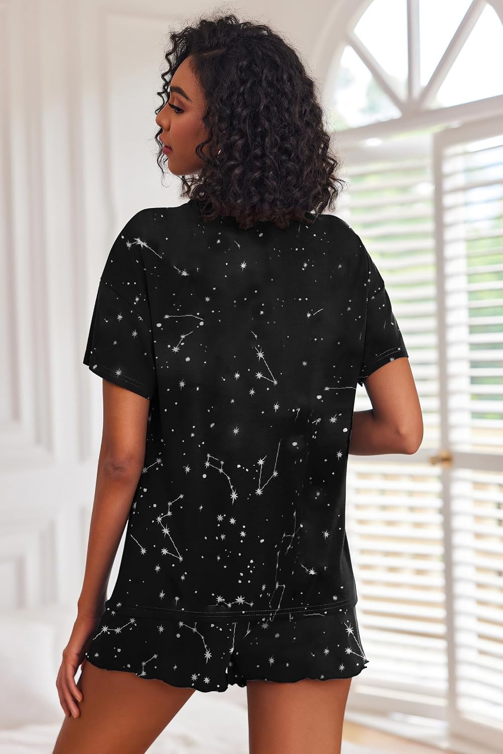 image:imageEkouaer Pajamas Set for Women Short Sleeve Lounge Set 2 Piece Soft Cute PjsBlack Sky