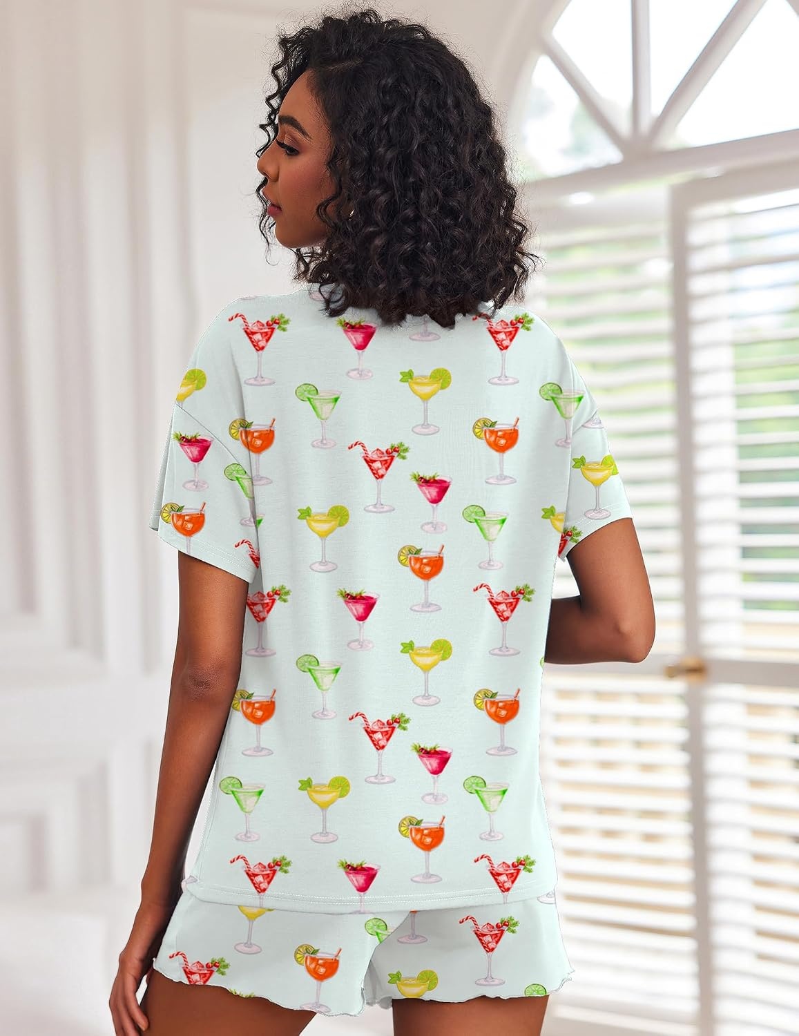 image:imageEkouaer Pajamas Set for Women Short Sleeve Lounge Set 2 Piece Soft Cute PjsGreen Cocktail Glass