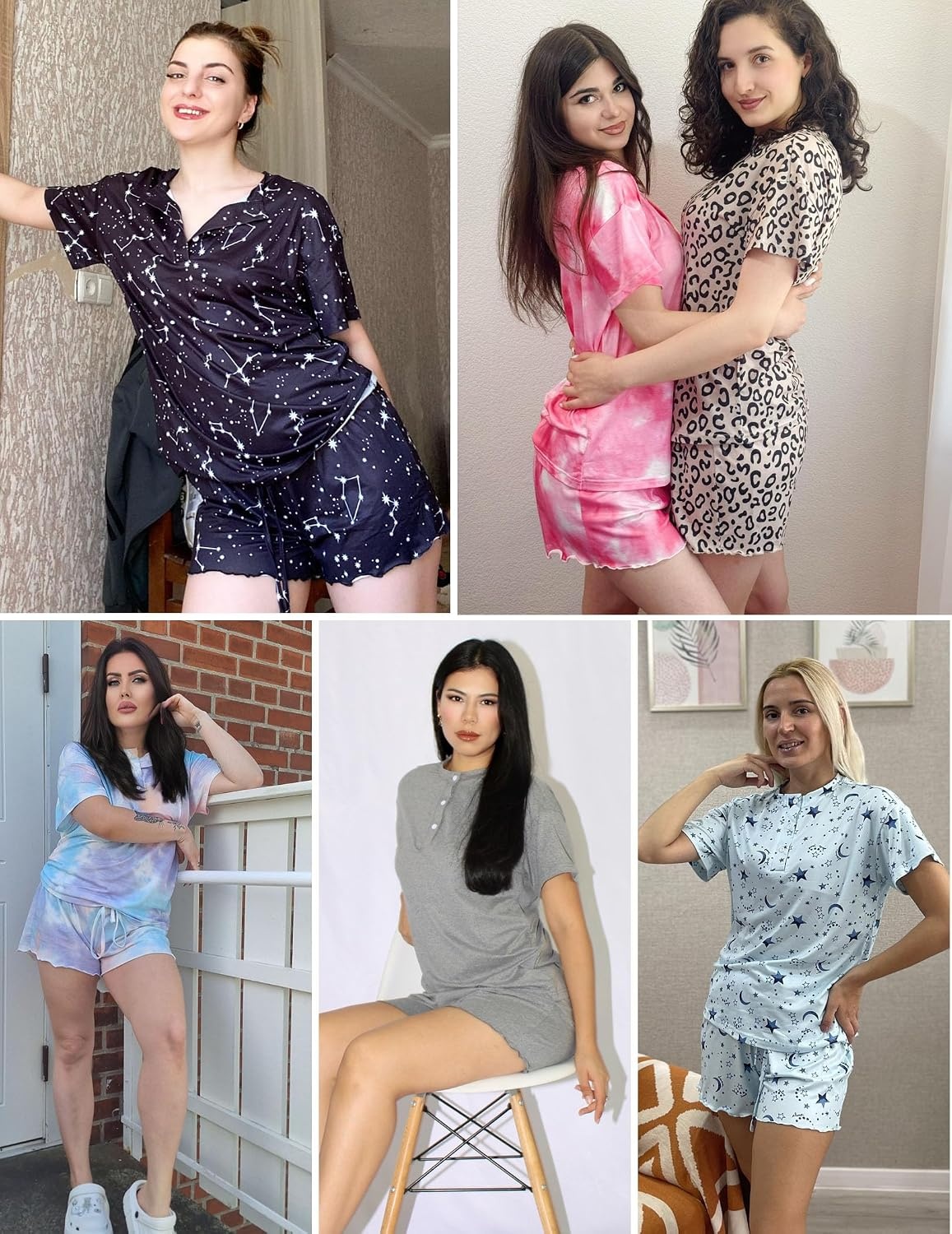 image:imageEkouaer Pajamas Set for Women Short Sleeve Lounge Set 2 Piece Soft Cute PjsTie Dye Light Green