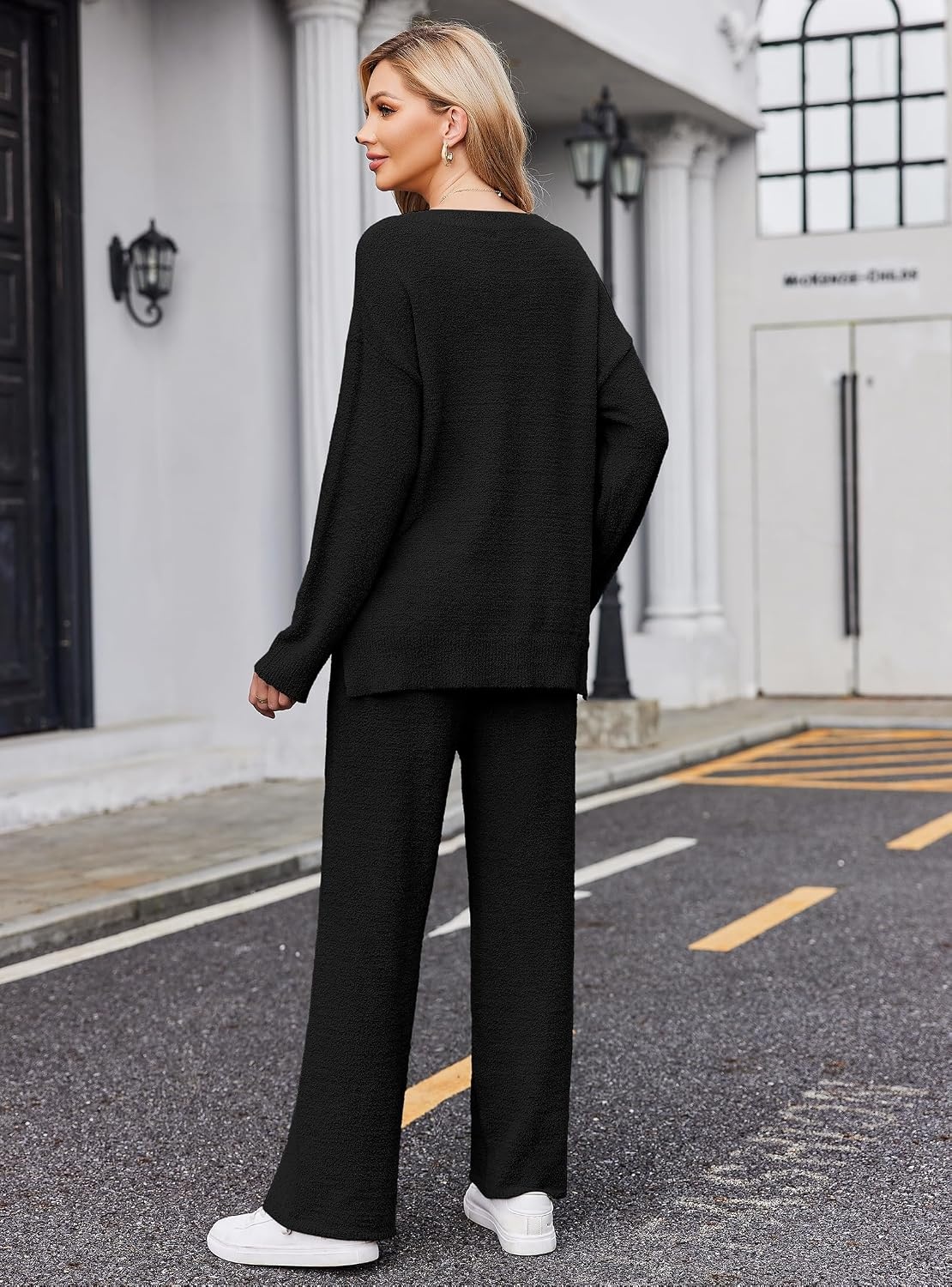 image:imageEkouaer Pajamas for Women 2 Piece Lounge Set Fuzzy Fleece Long Sleeve PjsBlack